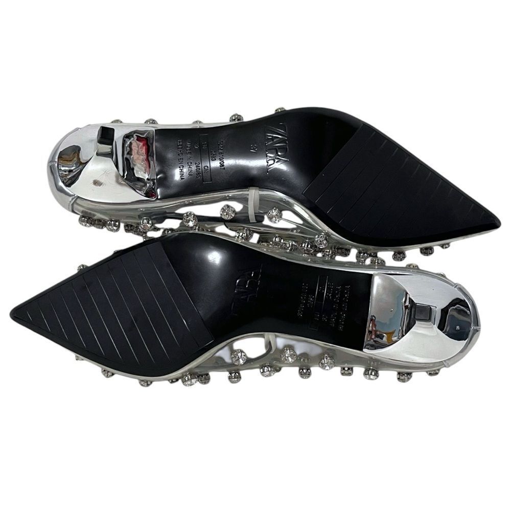 NWT ZARA Clear Vinyl Rhinestone Embellishments Pointed Toe Kitten Heels 37 - Picture 11 of 12